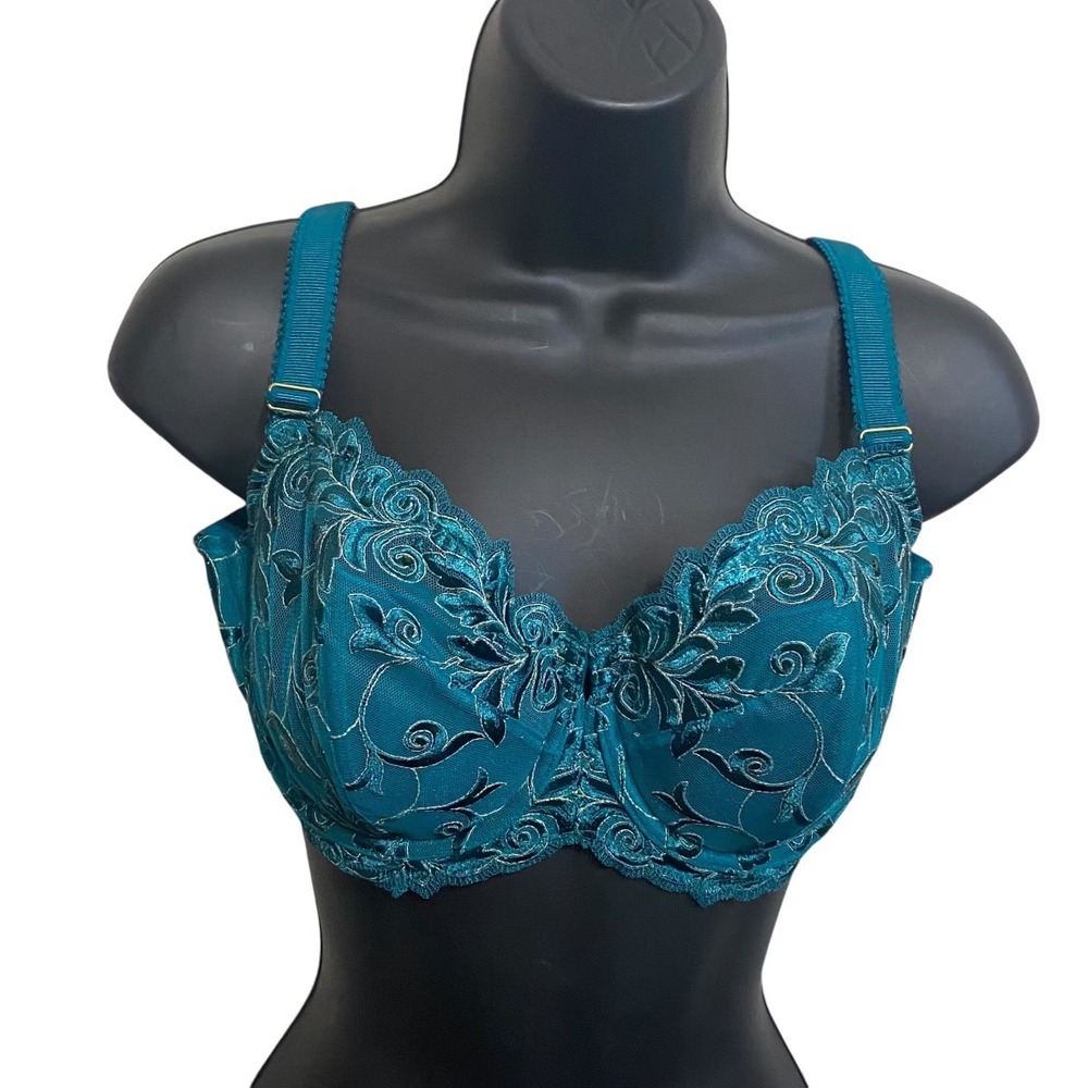 Soma Sensuous Lace Balconet Bra Women 36DD Green Gold NWT Floral Embroidered